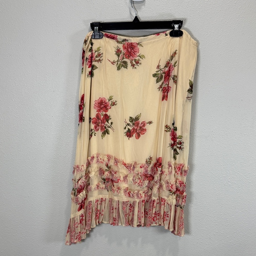 April Cornell Bianca Skirt Cream midi Skirt with Pink Floral Cottagecore